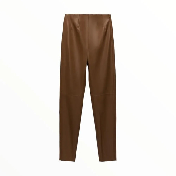 ZARA | Brown | HIGH-WAISTED FAUX LEATHER LEGGINGS - Picture 5 of 11